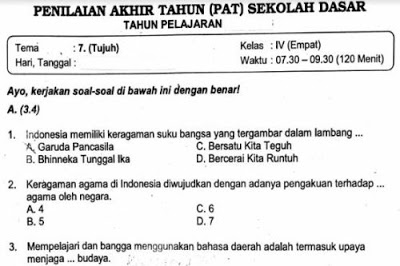 Soal Ulangan Kelas 4 Tema 7 Kurikulum 2013 