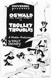 Un cartel de Oswald the Lucky Rabbit de Universal con dibujos del conejo. By Walth Disney. A winkler Production.