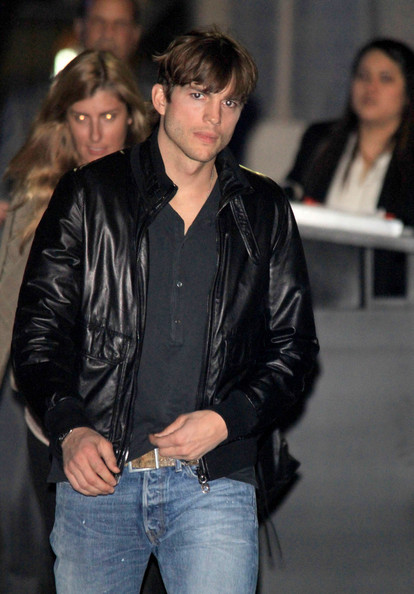 Ashton Kutcher greets fans after taping