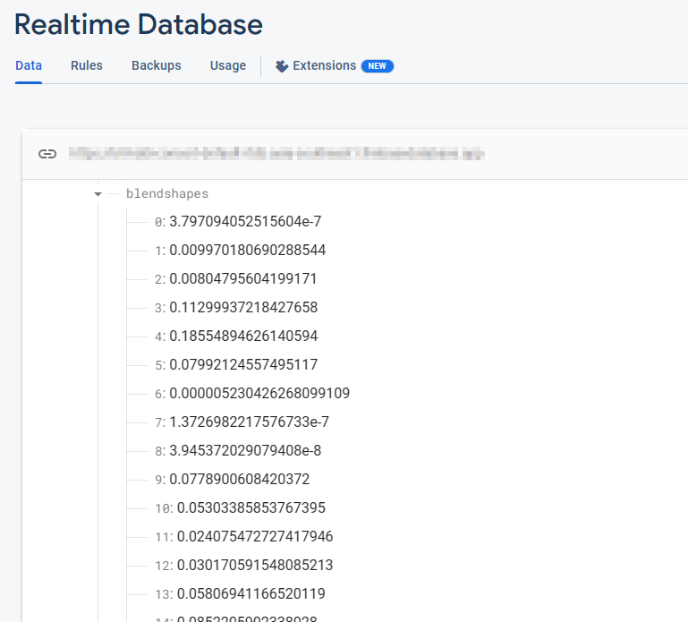 Screenshot of realtime Database