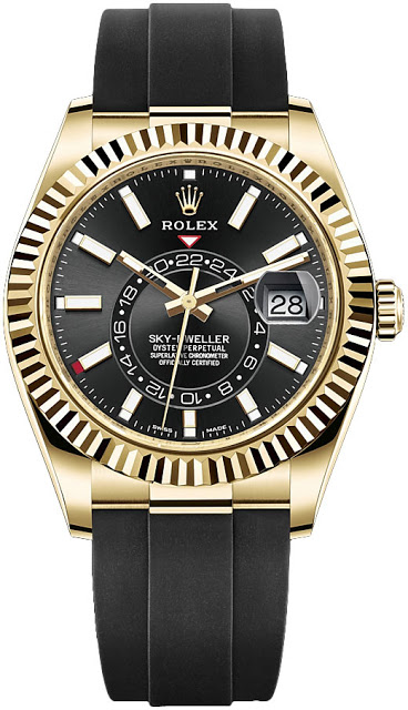 Avis sur Réplique de montre Rolex Sky-Dweller Oysterflex Bracelet à cadran noir en or jaune