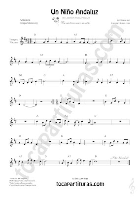  Trompeta y Fliscorno Partitura de Un Niño Andaluz Sheet Music for Trumpet and Flugelhorn Music Scores