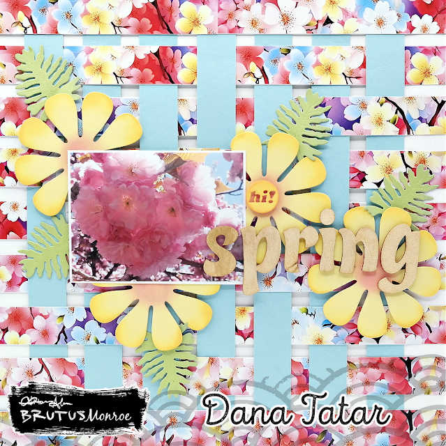Welcome springtime with a scrapbook layout created with a cherry blossom weaving strip background design and die-cut cardstock flowers and leaves.
