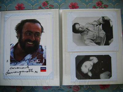 Luciano Pavarotti (left), Harrison Ford (top-right), and Christina Ricci (bottom-right)