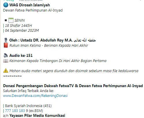 Audio ke-151 Keimanan Kepada Timbangan Di Hari Akhir Bagian Pertama