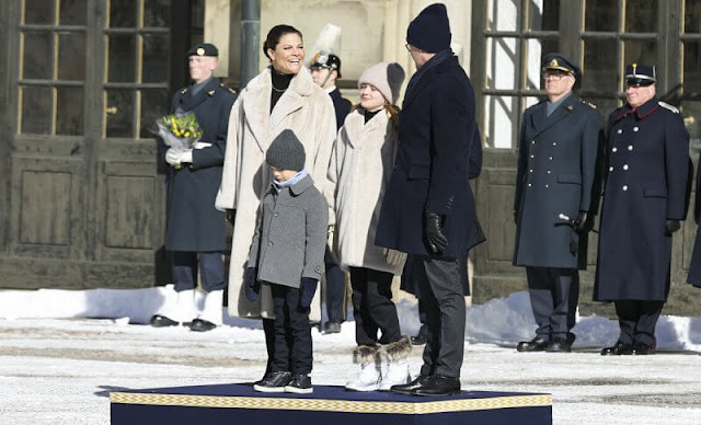 Crown Princess Victoria wore a Sofia Ruutu oversized faux fur coat from By Malina. Estelle wore a faux fur coat from By Malina