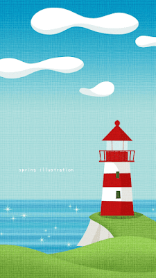 【light house】灯台がある風景のおしゃれでシンプルかわいいイラストスマホ壁紙/ホーム画面/ロック画面