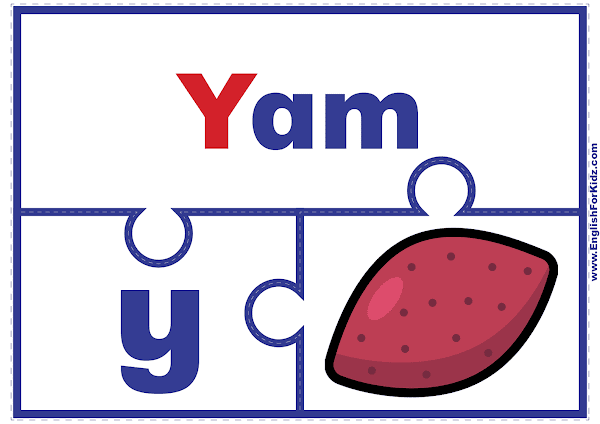 Letter Y matching puzzle - printable English alphabet learning activity