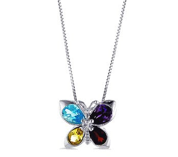 Blue Topaz and Garnet Butterfly Pendant