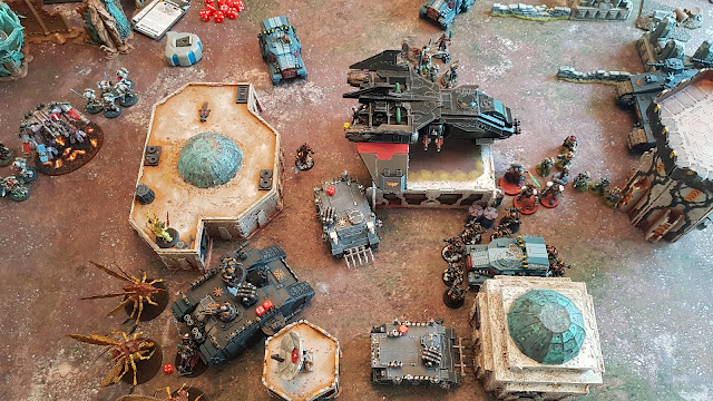 Warhammer 40k battle report - 2000 points - Primaris Vanguard, Militarum Tempestus, Grey Knights and Assassins vs Black Legion and Nurgle Daemons.