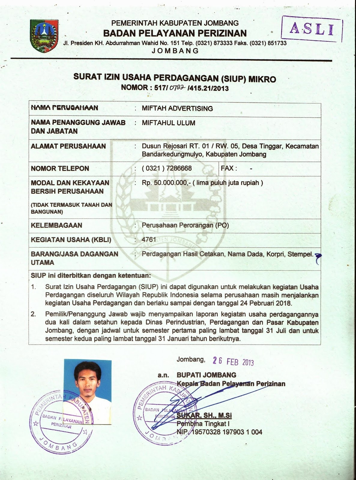 Contoh Surat Izin Usaha Perdagangan Siup  Motorcycle 