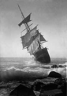 Old sailing ship run aground