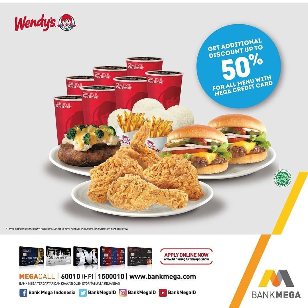 WENDYS Promo Diskon 50% untuk semua menu dengan Kartu Kredit Bank MEGA