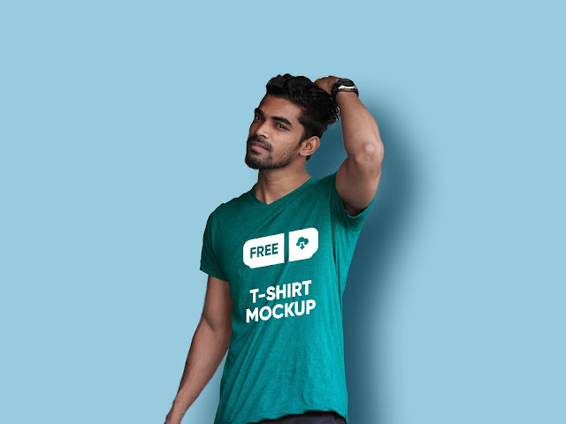 Free download man causal t-shirt mockup (PSD)