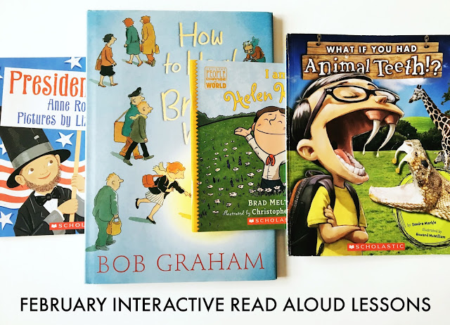 Interactive Read Aloud Lessons for First Grade | Each set of read aloud plans include anchor charts, posters, a daily lesson plan, assessing and advancing questions for partner talk and reading response, vocabulary, mentor sentences, speaking and listening checklists, vocabulary acquisition checklists, and daily and culminating task journal printables, as well as crafts and directed drawing. Get ready for an engaging interactive read aloud!