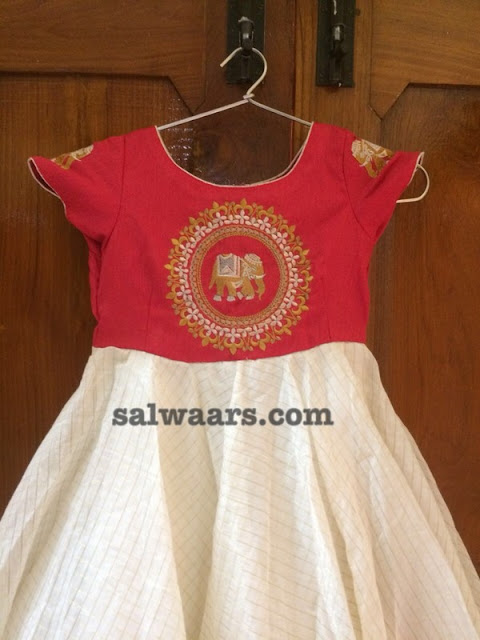 White and Red Checks Kids Frock