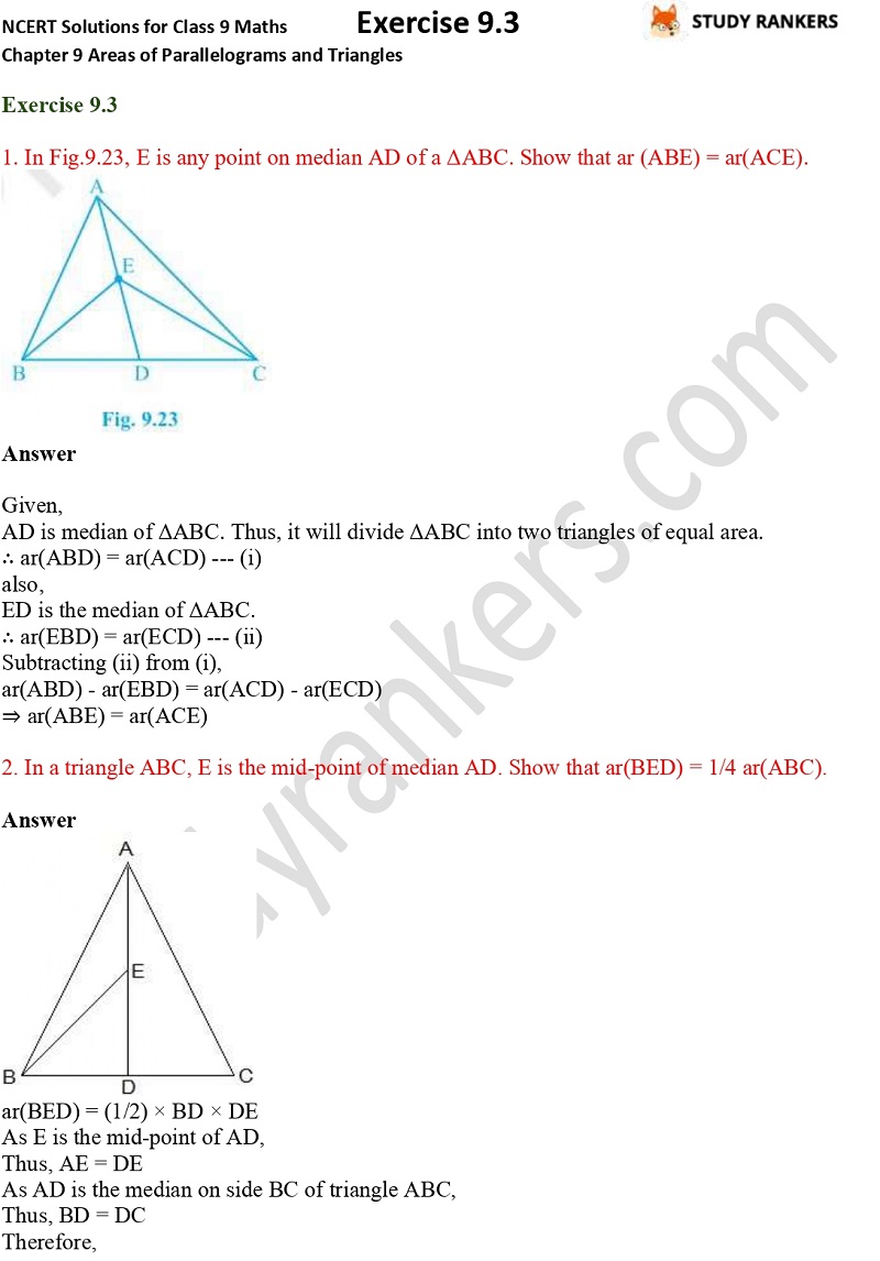 NCERT Solutions for Class 9 Maths Exercise 9.3 Chapter 9 – Study Path