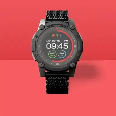 Image of the Matrix PowerWatch with a red background