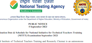 Examination Date & Schedule for National Initiative for Technical Teachers Training (NITTT) Examination September 2023