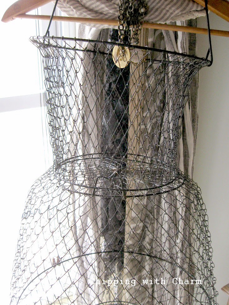 Chipping with Charm: fish basket mannequin...http://www.chippingwithcharm.blogspot.com/