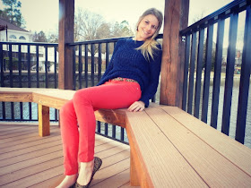 coral and navy outfit with leopard print