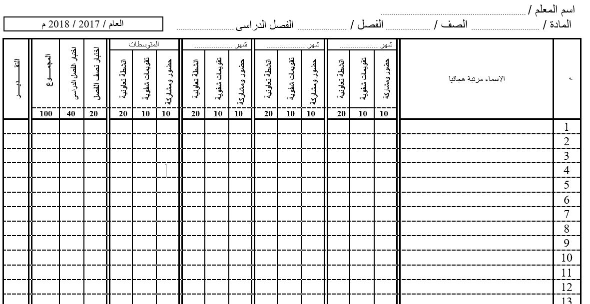 تحميل دفتر درجات السنة آخر تعديل ومريح جدا للمعلم للعام 2018 حمل من هنا