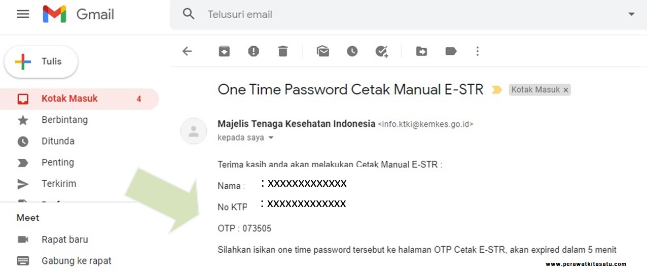 kode OTP dikirimkan ke email STR,