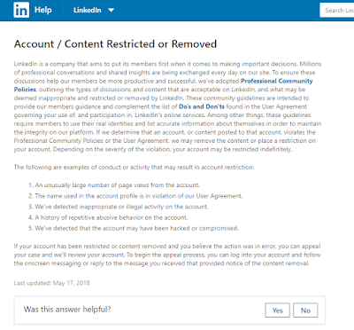 reasons of LinkedIn restricted accounts