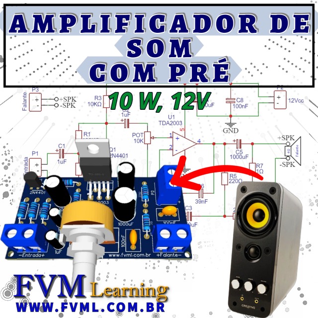 Amplificador de Som de 10W, com Pré-Amplificador utilizando CI TDA2003 + PCI