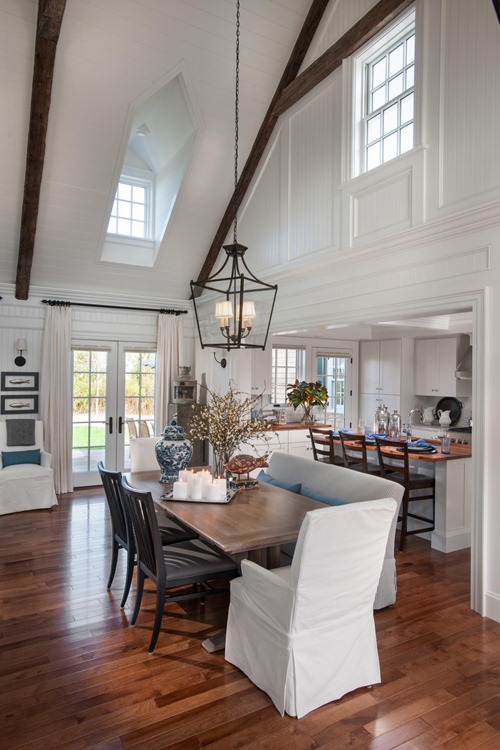 paneled ceiling wood beams