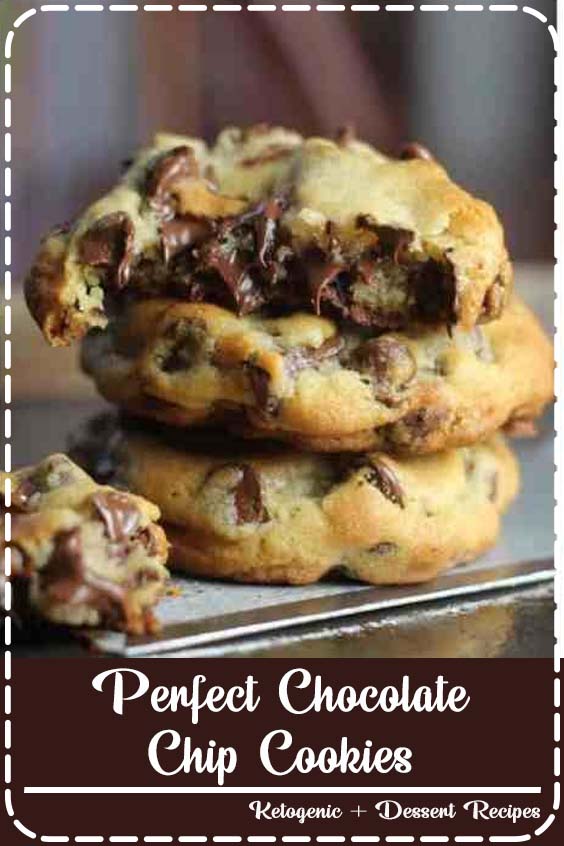 These 'perfect' chocolate chip cookies are completely buttery, chewy, thick and chocked full of rich, semi-sweet chocolate chips. #cookies #chocolate #chocolate chip #desserts #baking