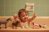 Bath time with plastic animals