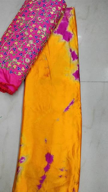 Satin shibori saree with designer blouse 
