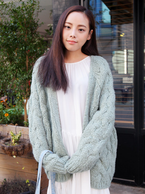 Cable Knit Open Cardigan