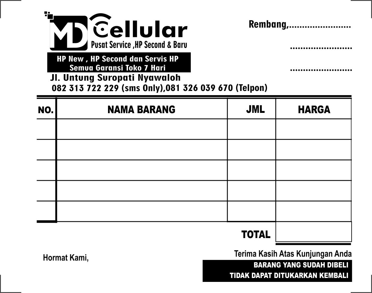 Download Template Nota Format CDR