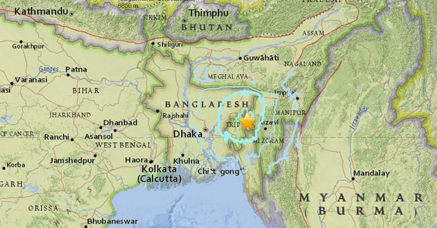 TERREMOTO EN INDIA de 5.5 (Hoy Martes 3 Enero 2017) Sismo Temblor EPICENTRO - Ambassa - Tripura - Bangladés - USGS