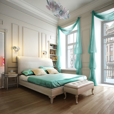 Aqua blue bedroom Spalnya