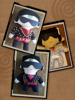 Photos of all three Elvis plushies in white, black and navy blue