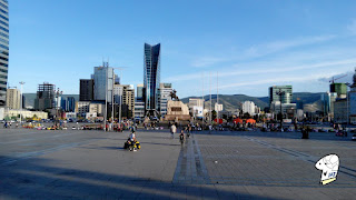 Chinggis Khaan Square in the evening.