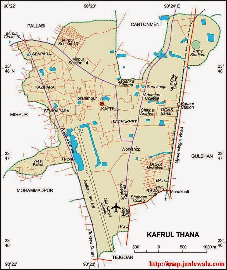 kafrul thana dhaka map of bangladesh