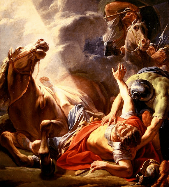 Фрагмент «Обращение святого Павла». Павел и его товарищи брошены на землю ослепляющим светом.