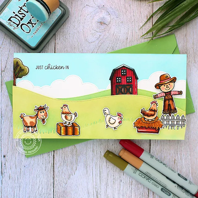 Sunny Studio Stamps: Farm Fresh Barnyard Buddies Slimline Dies Fall Themed Card by Vanessa Menhorn