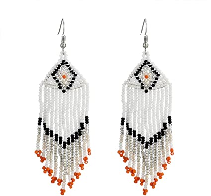 Solememo Colorful Seed Bead Ethnic Bohemian Handmade Beaded Long Dangle Earring Fringe Tassel Drop Earring for Women