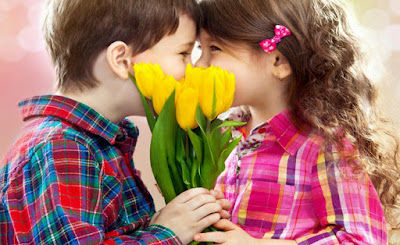 Baby Boy and Girl with Flower