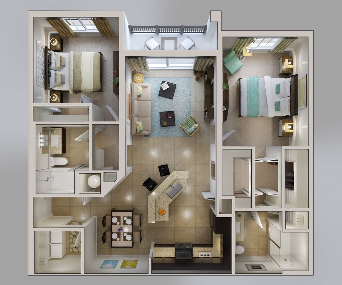 50 3D FLOOR PLANS LAY OUT DESIGNS FOR 2 BEDROOM HOUSE OR