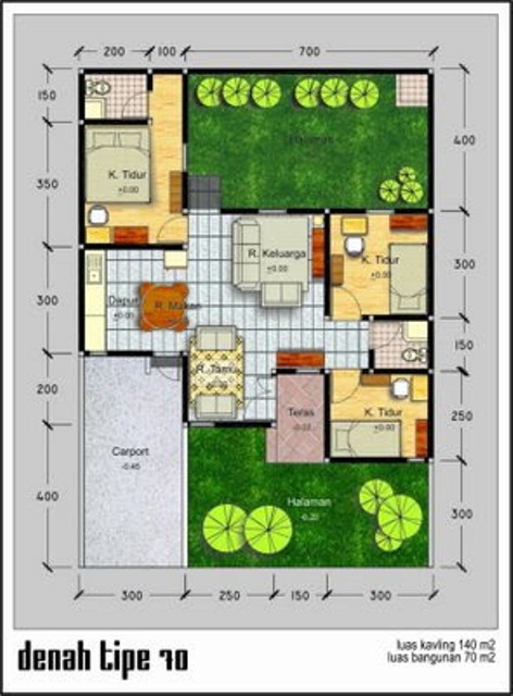 gambar desain denah rumah  type  70  desain gambar 