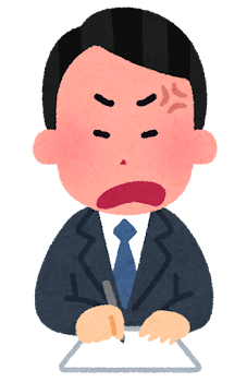 紙に何かを書く会社員のイラスト（怒った顔・男性）