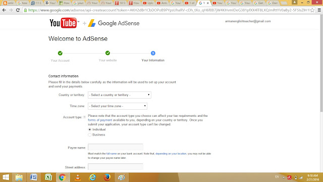 Youtube to adsense Contact information page - paise kaise kamaye