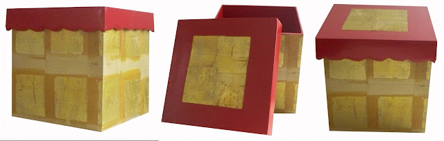 caja pintada, caja con decoupage, caja roja, caja dorada, cajas decoradas, cajas decorativas