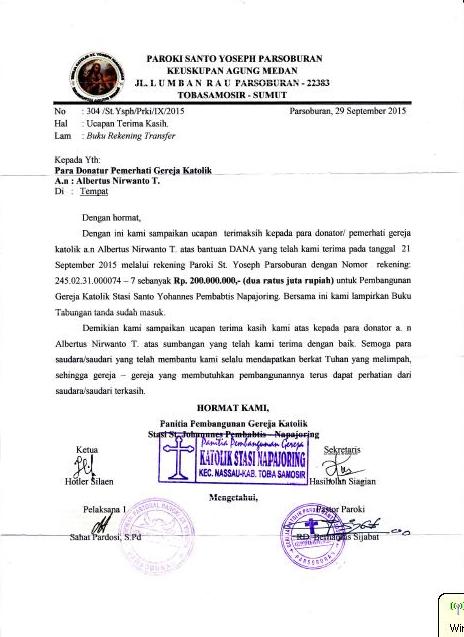 Contoh Surat Terima Kasih Donatur Contoh Surat